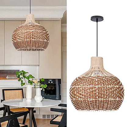 Arturesthome Rattan Pendant Lights, Wicker Chandelier Boho Basket Lighting Fixture, Natural Woven Hanging Lamp for Kitchen Island Sink Coffee - size: 40cmx35cm