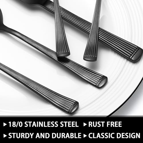 49-Piece Black Silverware Set with Organizer, Food-Grade Stainless Steel Black Flatware for 8, Cutlery Utensil Sets with Steak Knives, Rust-proof, Mirror Polished, Dishwasher Safe, Roman Column - style: Roman Column