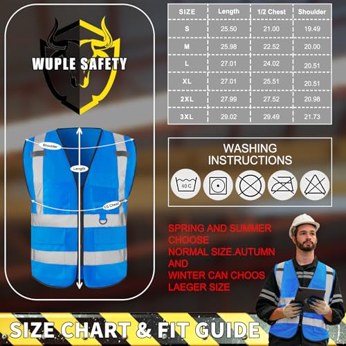 High Visibility Safety Vest for Men ，Class 2 Hi Vis Vest with Pockets, Reflective Vest for Construction Work, Volunteer, Cycling, Blue 2XL 5 Pack - color: Blue, size: XX-Large
