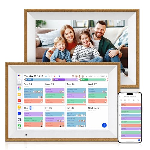 Digital Calendar, 10.1 Inch Electronic Calendar for Family Schedules, Smart Touchscreen Interactive Family Planner with Chore Chart, Meal Planner, Digital Picture Display, Gift for Mom Dad Mother (Wood Grain Color) - color: Wood Grain-10.1in