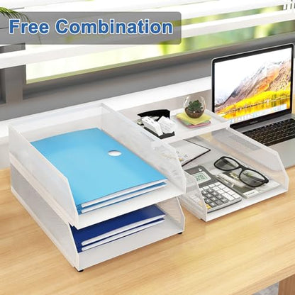 Natwind 3-Tier Stackable Metal Mesh Desk Paper Tray Organizer, White - color: White, size: 3 tier