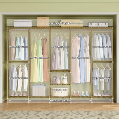 Higeego H5 Heavy Duty Clothes Rack, Freestanding Clothing Rack, Gold - color: Gold