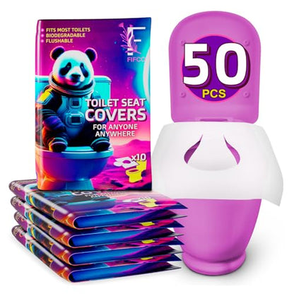 50 Pcs Disposable Toilet Seat Cover - Biodegradable and Flushable Toilet Seat Liners for Public Toilets | Compact One Size Fits All Travel Essentials Toiletries Covers | FIFCO - size: 5-Pack