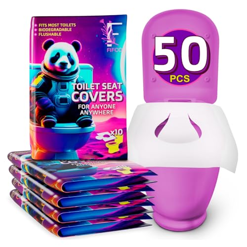 50 Pcs Disposable Toilet Seat Cover - Biodegradable and Flushable Toilet Seat Liners for Public Toilets | Compact One Size Fits All Travel Essentials Toiletries Covers | FIFCO - size: 5-Pack