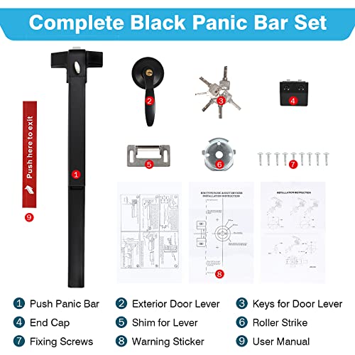 IRONWALLS 27.5" Black Commercial Panic Bar Exit Device with Exterior Lever - color: Black, size: 27.5 Inch