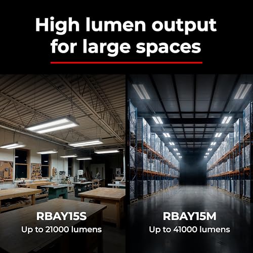 RAB Lighting RBAY15M LED High Bay Light - 260W 220W 160W Adjustable Linear High Bay Lighting Fixture - 3500K 4000K 5000K Dimmable 0-10V - Warehouse Lighting Shop Light 120-277V - size: M