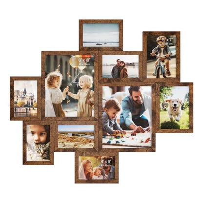 SONGMICS 10 Tool-Free Assembly Collage Photo Frames for Wall - color: Rustic Brown, size: 8*10 2 pack+ 5*7 4 pack + 4*6 4 pack
