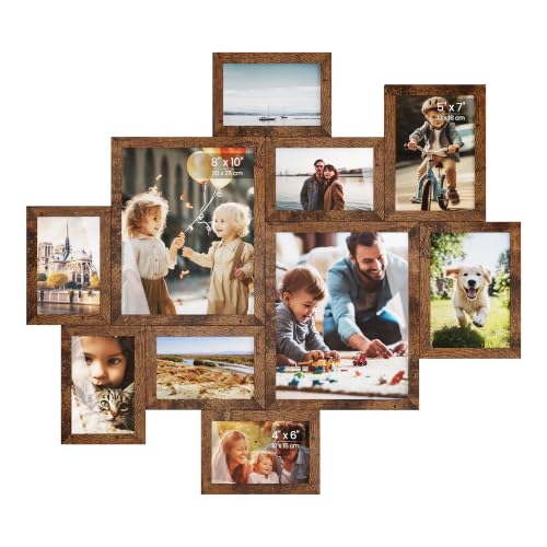 SONGMICS 10 Tool-Free Assembly Collage Photo Frames for Wall - color: Rustic Brown, size: 8*10 2 pack+ 5*7 4 pack + 4*6 4 pack