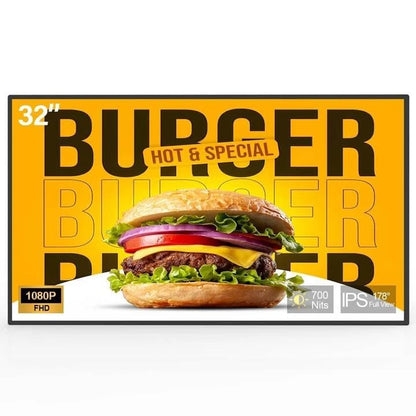 32 Inch Digital Signage Display, 700nits High Brightness, Slim Fit Frameless Wall Mount Digital Display Board, Indoor Digital Signage, CMS/U-Disk Plug&Play, Intelligent Split Screen, 7/24 Timer Switch - size: 32" 700nits