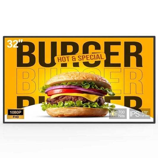 32 Inch Digital Signage Display, 700nits High Brightness, Slim Fit Frameless Wall Mount Digital Display Board, Indoor Digital Signage, CMS/U-Disk Plug&Play, Intelligent Split Screen, 7/24 Timer Switch - size: 32" 700nits