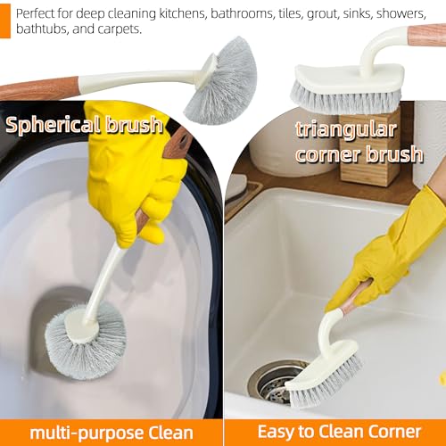 5-Pack Heavy Duty Scrub Brushes Set with Wooden Handles