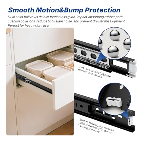 Black Heavy Duty Drawer Slides 12 Inch 1 Pair Side Mount 100LB - size: 12 Inch