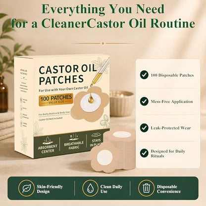 100 Count Castor Oil Patches, Disposable Pack Wrap for Belly Button & Body