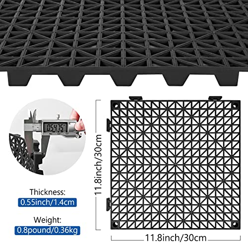 ToLanbbt Modular Interlocking Cushion 12P 11.8" x 11.8" Interlocking Rubber Floor Drain Holes Non-Slip Splicing Drainage Mats for Deck, Shower, Kitchen, Drain Pool, Sauna Bath, Indoor Outdoor (Black) - size: 12 PCS