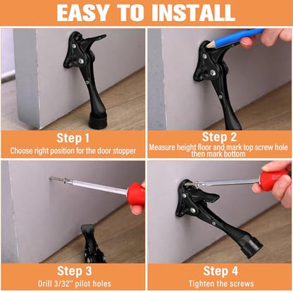 Chumia Heavy Duty Kick Down Door Stopper Metal Doorstop, Black, 12 Pcs - color: Black