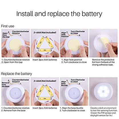 STAR-SPANGLED 2.8” LED Motion Sensor Light Indoor AAA Battery, 6 Pack White - color: Cool White