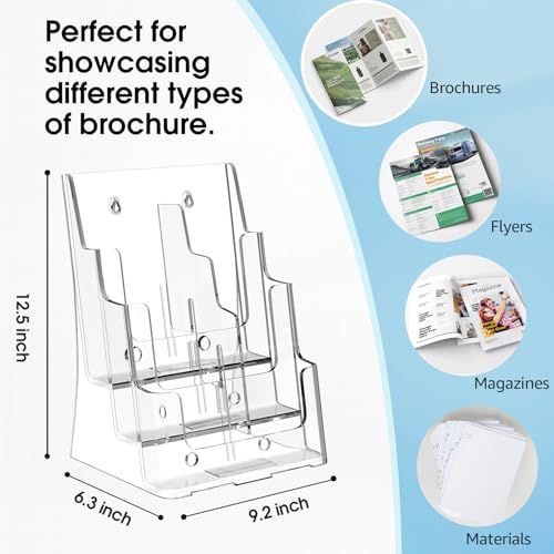 MaxGear Acrylic Brochure Holder 8.5 x 11 with Divider, 3 Tier, 1 Pack - size: 8.5"x11"-3 Tier