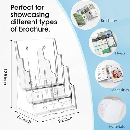 MaxGear Acrylic Brochure Holder 8.5 x 11 with Divider, 3 Tier, 1 Pack - size: 8.5"x11"-3 Tier