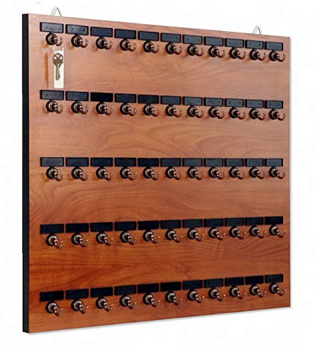Key Rack, Key Holder # 55MCN, Extra Space 55 Bolted Metal Hooks with Customize Nameplate, (60 Sets of Tag & Ring Included) - Made in USA, Gray Wild Cherry - color: Wild Cherry