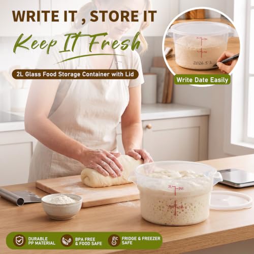 Ziliny 1 Pcs 2 Qt Translucent Dough Proofing Container with Lid, White - color: White,Translucent, size: 2 Qt