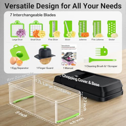 12-in-1 Vegetable Chopper with 7 Blades, Food Veggie Cutter, Green - color: Green, size: 7 Blades