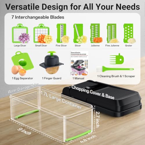 12-in-1 Vegetable Chopper with 7 Blades, Food Veggie Cutter, Green - color: Green, size: 7 Blades
