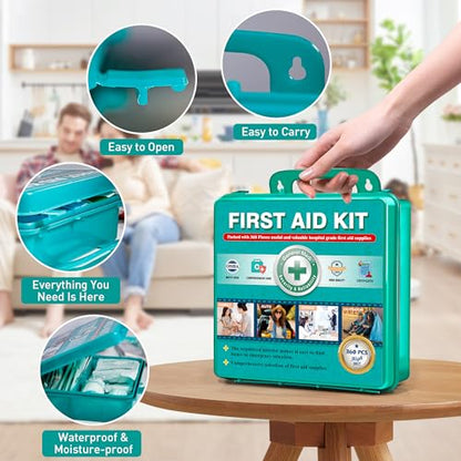 General Medi 360 Pieces Hardcase First Aid Kit - Comprehensive Large First Aid Box Contains Premium Medical Supplies for Travel, Home, Office, Vehicle, Camping, Workplace & Outdoor - size: 360 Pieces