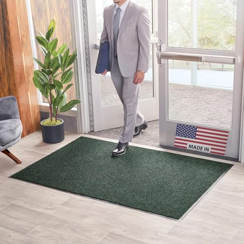 Consolidated Plastics Brush Dry Mat - Made in USA, Heavy-Duty Commercial DoorRug for Indoor/Outdoor Entryways, Non-Slip Backing for High-Traffic Areas (3' W x 4' L, Green) - color: Green, size: 3' x 4' (Rectangular)