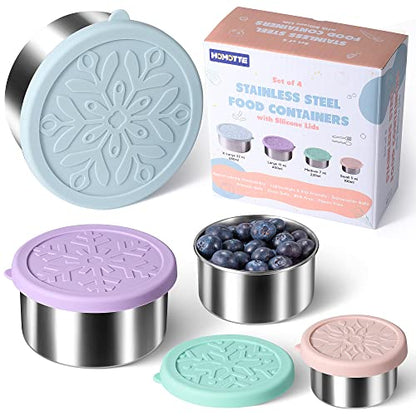 18/8 Stainless Steel Food Snack Storage Containers(4 Pack: 3/7/13/22oz) - color: 4 Pack(Light Pink, Light Green, Light Purple, Light Blue)