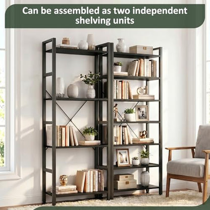 Triple Bookshelf, Free Standing Bookcase with Open Storage Shelves - color: Classic Black, size: 11 Tier