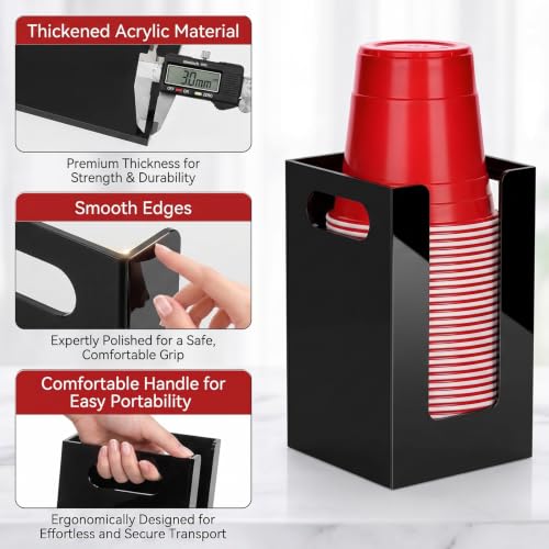 Cup Dispenser, Wall Mount Cup Holder Fits Cups Up to 18 oz - color: Large, Black