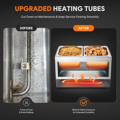 WILPREP Commercial Food Warmer with Two 1/2 Pans, 1500W Countertop Electric Steam Table, 86-185°F Adjustable Temp Control & Over-Temp Protection, Stainless Steel Buffet Bain Marie - size: 1/2 pan*2