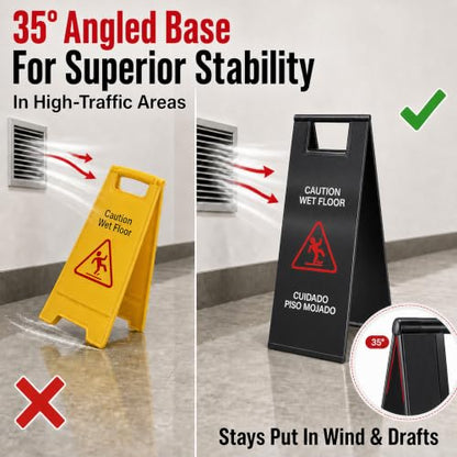 2 Pcs Stainless Steel Wet Floor Sign 24 Inch Caution Sign Black - color: Black
