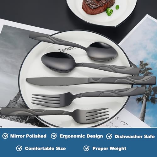 40-Piece Black Silverware Set for 8 - color: Black, size: 40-Piece