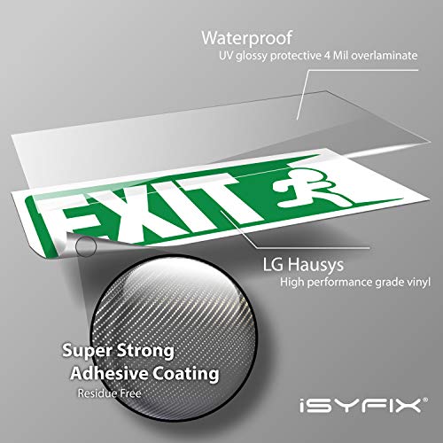 iSYFIX Exit Signs Stickers, 10x4 Inch, 3 Pack, White & Green - color: White & Green