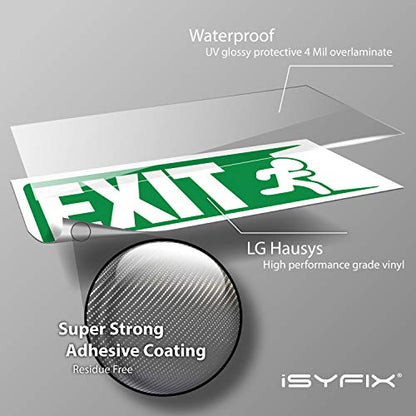 iSYFIX Exit Signs Stickers, 10x4 Inch, 3 Pack, White & Green - color: White & Green
