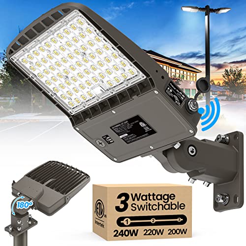 AKK 240W LED Parking Lot Light 220W 200W Selectable, 38400LM (160LM/W) LED Shoebox Pole Lights, Adjustable Arm & Slip Fitter in 1 Mount, Dusk to Dawn Photocell Area Light, Waterproof LED Street Lights - size: 240W/220W/200W Switchable