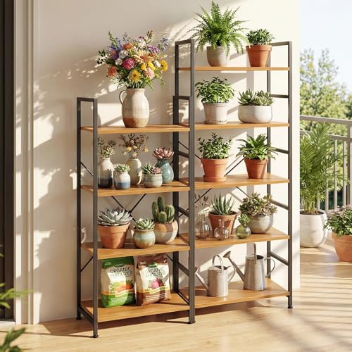 5 Tier Bookshelf, Free Standing Bookcase with Open Storage Shelves - color: Light Wood, size: 5 Tier