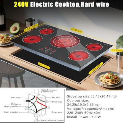 Karinear Electric Cooktop 36 Inch, Upgrade 5 Burners Electric Stove Top - color: 36 inch 5 burners