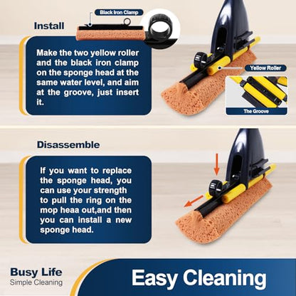 Yocada Sponge Mop Home Commercial Use Tile Floor Bathroom Garage Cleaning - size: 3 piece set