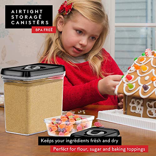 DWËLLZA KITCHEN Large Airtight Food Storage Containers - Clear Plastic Bulk Food Pantry & Kitchen Storage Containers for Flour, Sugar and Baking Supplies 4 Pcs. BPA-Free, Keeps Fresh & Dry (Black) - color: 08 - 3.8 Liters & .8 Liter (Set of 4)