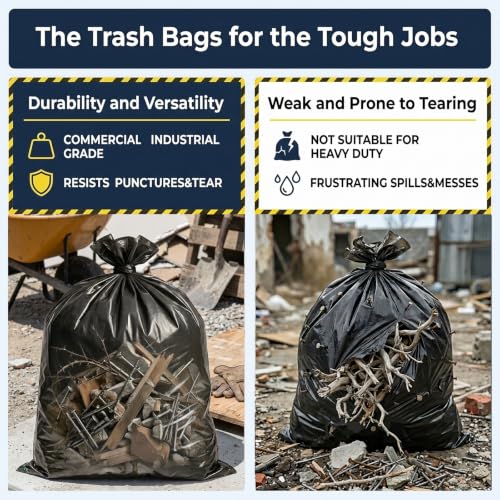 55-60 Gallon Garbage Bags,60pack 38"x53" Heavy Duty Trash Bags,2.2mil,Black Contractor Trash Bag for Kitchen, Industrial, Lawn, Commercial Use, Strong Tall Kitchen Trash Bags