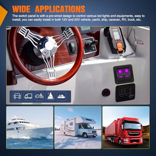 Nilight 2 Gang Rocker Switch Panel w/Purple LED Light 5Pin On Off Pre-Wired - color: Purple, size: 2 Gang