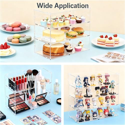 4-Tier Commercial Bakery Display Case, 19.68"x 19.29"x 10.23" Pastry Display Case Countertop Display Cabinet Box for Bread Dessert Food Cookie Baking