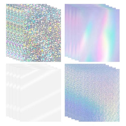 Holographic Sticker Paper for Inkjet & Laser Printer 8.5x11 inch Printable Vinyl Holographic Sticker Paper Self-Adhesive Waterproof- Diamond, Rainbow, Dots, Transparent- 20 Sheets - color: 4 Style- B, size: 8.5" x 11"