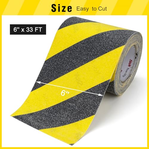 S&X Anti Slip Tape 6in x 33ft Grip Tape for Stairs & Ramps, Black/Yellow - color: Black/Yellow, size: 6" X 33'