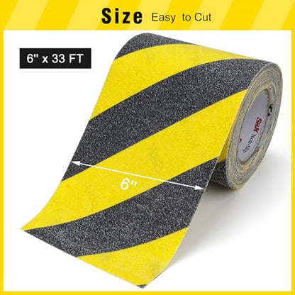 S&X Anti Slip Tape 6in x 33ft Grip Tape for Stairs & Ramps, Black/Yellow - color: Black/Yellow, size: 6" X 33'