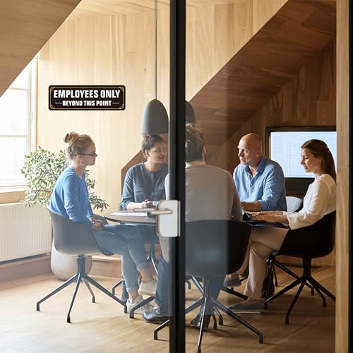 Employees Only Sign, (2 Pack) Self Adhesive Employees Only Beyond This Point Sign, Rust Free Aluminum Metal Staff Only Sticker Signs for Wall and Door (9 x 3 inches, Black/White) - color: Black /White