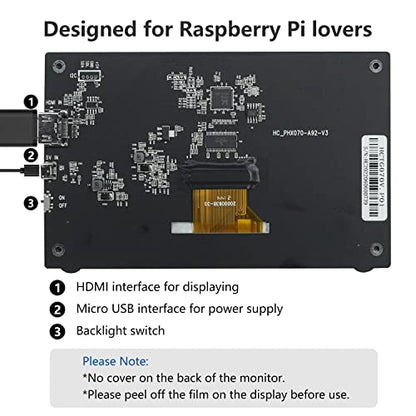 HAMTYSAN Raspberry Pi Screen, 7 Inch Portable Monitor External Display 800x480 IPS Screen Small HDMI Monitor for Raspberry Pi 400/4/3/2/Zero/B/B+ Jetson Nano Win11/10/8/7 (Non-Touch) - size: 7" 800x480, style: No-touch