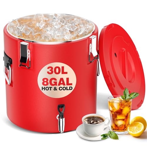 WantJoin Insulated Beverage Dispenser 8 Gallon, Stainless Steel Hot & Cold Drink Dispenser with Spigot Handles, Thermal Drink Container for Juice Tea Milk Catering Restaurant Parties - size: 8 Gallons